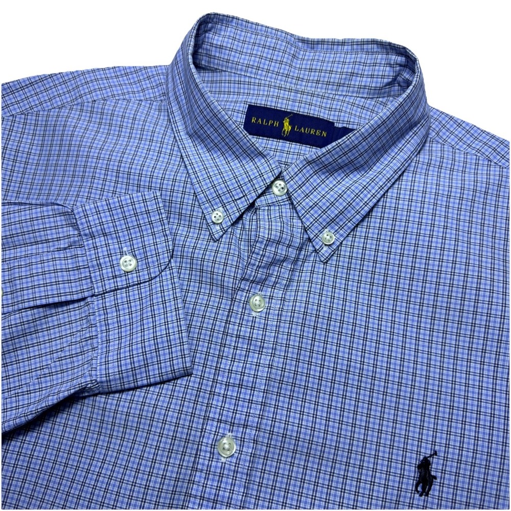 Ralph Lauren‎ Men's XL Gingham Stretch Button Down Long Sleeve Shirt Blue
